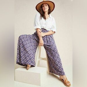 Anthropologie Maeve Terrace Pants Floral Palazzo Purple Peach Pull On Size 6